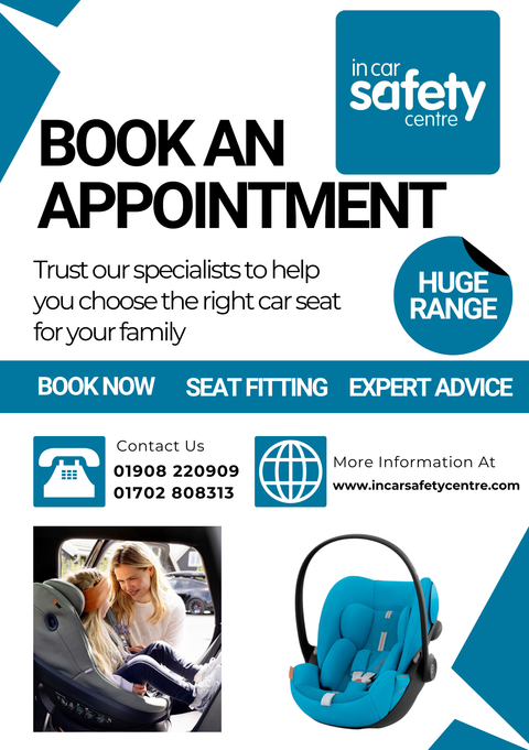 “Book a child car seat fitting appointment banner”